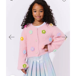 Lola And The Boys Girls Cardigan 8 Pink Embroidered Floral Pink Sweater